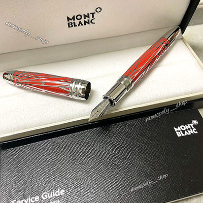 Montblanc Luxury Red Fountain Pen Silver Skeleton Pattern,Limited Style VIP Gift