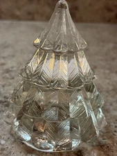 Vtg Etched 3D Clear Glass Christmas Tree Candle Votive Holder Taiwan 80’s Era