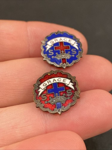 VTG Sunday School SS GRACE Red Blue Enamel Little System Cross & Crown Lapel Pin - Picture 10 of 14