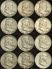 Roll of 12 Circulated 1950s-1960s Franklin Half Dollar 90% Silver Coins
