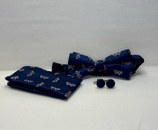 Hi-Tie Dark Blue American Flag Pattern Men's Bow Tie Handkerchief Set 100 Silk