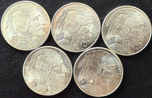 (5) 2015-P  1 OZ .999 INDIAN HEAD BUFFALO BU ROUND from tube