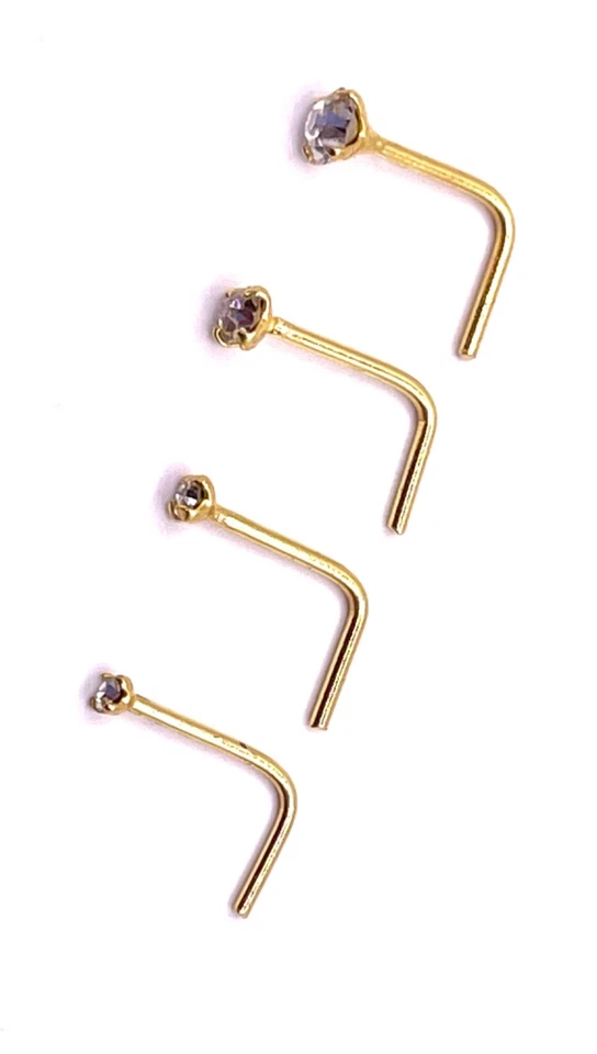Gold plated nose stud 1.5,2 or 2.5 mm Clear  or AB crystal L Shaped Nose Studs - Image 4 of 4