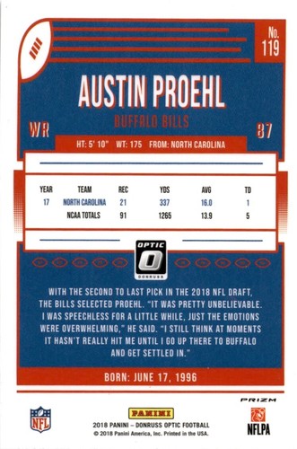 2018 Donruss Optic #119 Austin Proehl Holo Great! - Picture 2 of 2