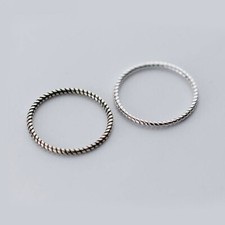 Simple 925 Sterling Silver Twisted Dainty Thin Band Knuckle Midi Ring A3315