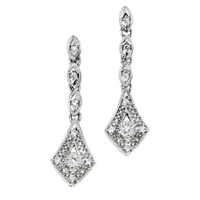 Elements Ohrhänger 9 Karat Weißgold und Diamant Vintage Style