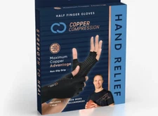 Copper Compression Hand Relief Half Finger Gloves Maximum Copper Advantage  L/XL