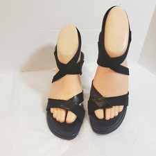 Donald J Pliner Stretch Strappy Leather Trim Sandals HEELS Pumps Size 6.5 M