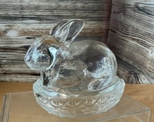 Vintage Clear Pressed Glass Easter Bunny Nest...