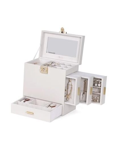 Jewelry Box with Mirror, 5-Layer Jewelry Organizer with 3 Side Drawers,-image