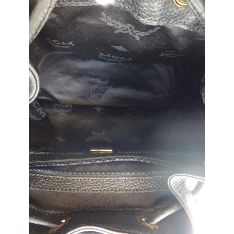 MCM Backpack Logo Plate Gold Hardware Leather Black From Japan 13435K