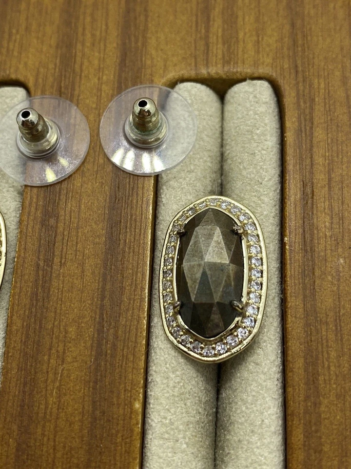 Pendientes Kendra Scott Elaine Cristal Pirita Halo Tono Dorado Foto 3 de 4