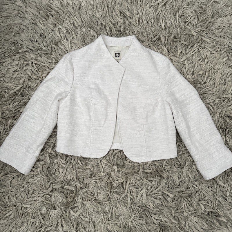 Anne Klein Women's Tweed Open-Front Jacket White Size 12