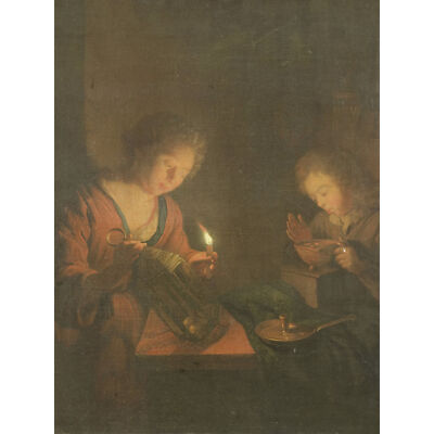 Schalcken Feuer und Licht Kerze Kohlen Gemälde riesiges Wandbild Poster Druck