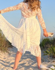 Girls 8-9 Long Sleeve White Lace Flower Girl Gown EUC