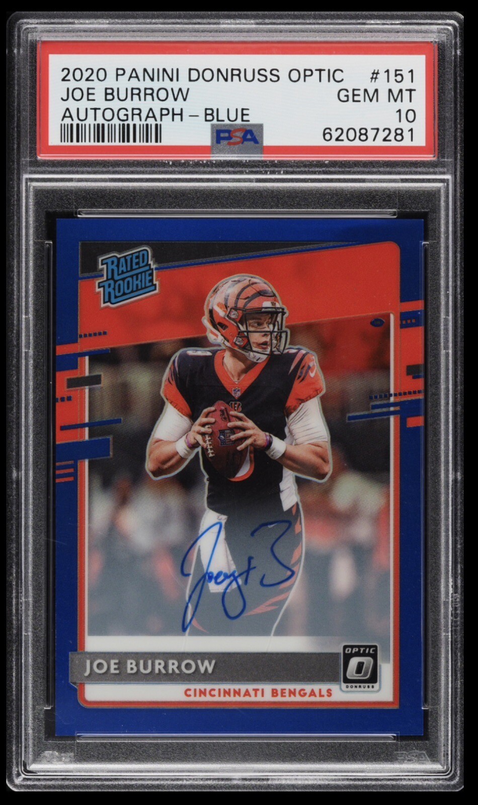 2020 PANINI DONRUSS OPTIC 151 JOE BURROW AUTOGRAPH BLUE /75 GEM MINT PSA 10!!