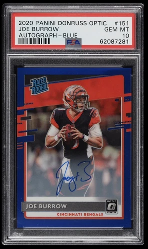 2020 PANINI DONRUSS OPTIC 151 JOE BURROW AUTOGRAPH BLUE /75 GEM MINT PSA 10!!