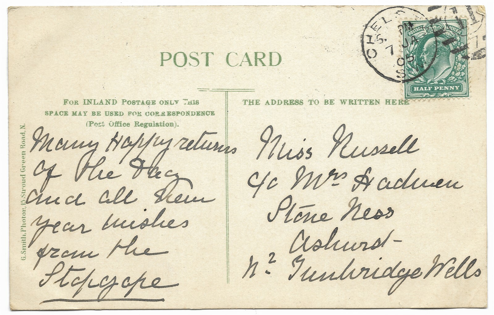 Chelsea Cheyne Walk East postmark 1905 - G Smith | eBay UK