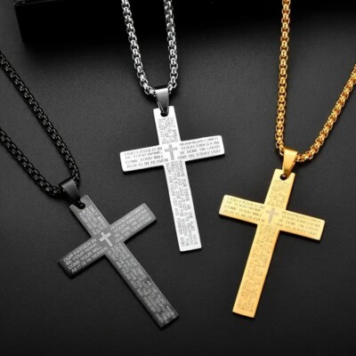 Lord's Prayer Cross Pendant Necklace Christian, Religious Verse