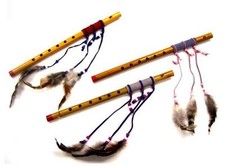 2 WOOD LEATHER WRAP WITH FEATHERS FLUTE new musical flutes music wood BEADS