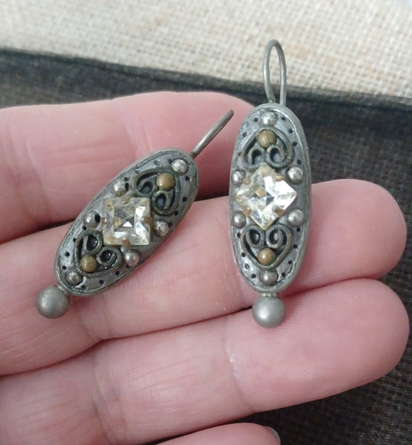 vtg Michal Golan Designer Signed Unique Glass Silver Plated Dangle Earring - Picture 5 of 6