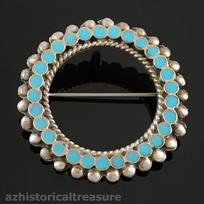 NATIVE AMERICAN ZUNI STERLING SILVER & TURQUOISE FLUSH INLAY PIN ...