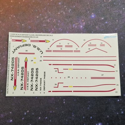 Star Trek Defiant Class Wasserrutsche Aufkleber für Modellbausätze im Maßstab 1:1000 und 1:1400