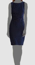 $159 Ralph Lauren Women's Blue Sleeveless Jewel Neck Striped Dress Size 10