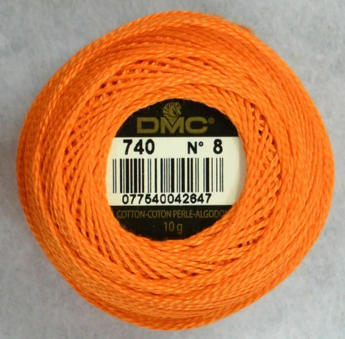 DMC Perle (Pearl) No.8 Cotton 10g Ball 80m Colour 740 TANGERINE ORANGE