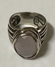 SILPADA Sterling Silver R1851 Pink Rose QuartzWide Ribbed Band Ring SZ 6