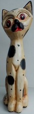 Vintage Wooden Painted Cat Kitten Animal Big Eyes 1980s/1990s Retro 29.5 cm High