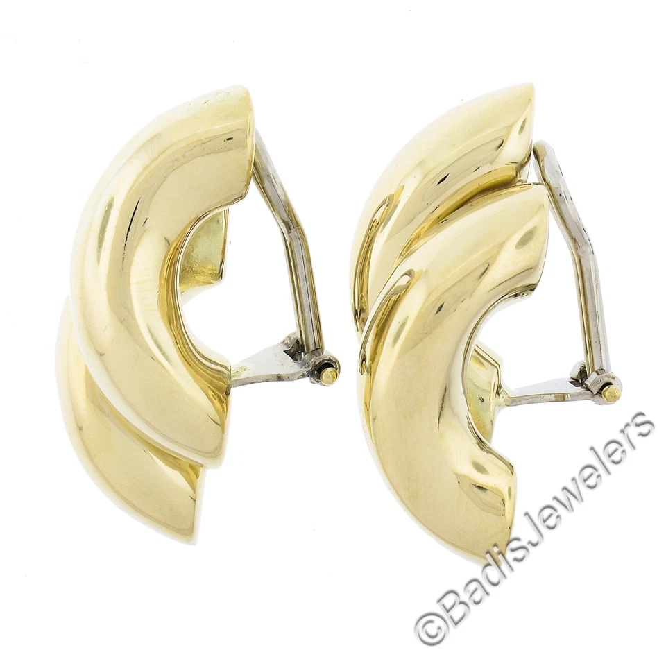 Solid 18K Yellow Gold Macaroni San Marco Polished Finish Huggie Clip On Earrings - Image 4 of 4