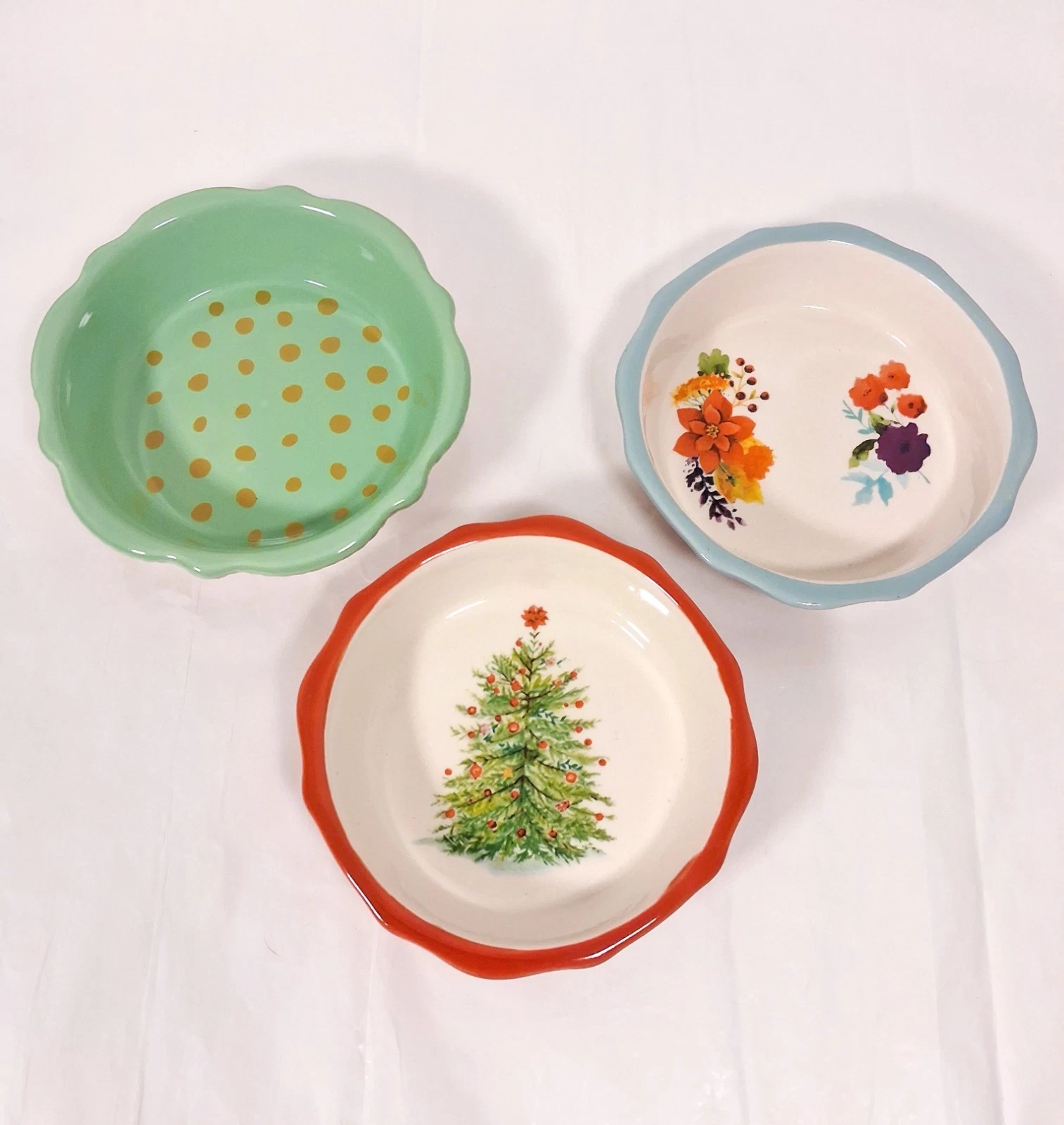 3 Pioneer Woman Holiday 5" Mini Pie Plates Dish Joy Cheer Charlie Plaid Retired