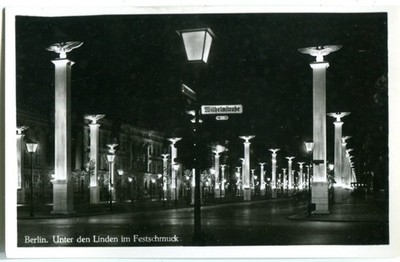 PSB-AK BERLIN  Unter den Linden/Wilhelmstr. bei Nacht, Festschmuck, 1936/37