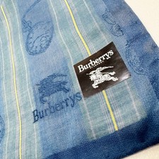 Vintage Burberry Scarf Handkerchief Blue Nova Check Plaid Clock Watch Motif
