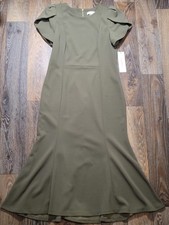 Calvin Klein Womens Size 10 Midi Dress Flutter Tulip Short Sleeve Green Back Zip