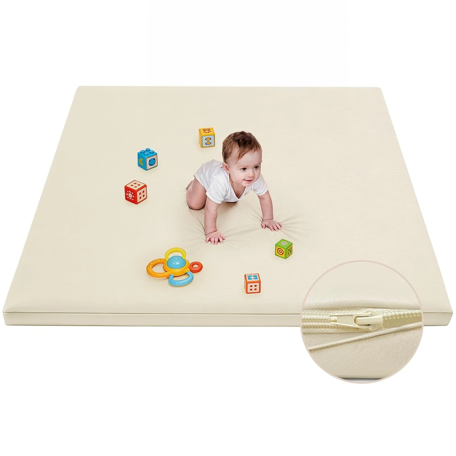 Soft Play Mat Memory Foam 71x79 Tummy Time Crawling Beige