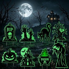 8pcs Glow Halloween Yard Signs with Stakes, Outdoor Halloween Decor