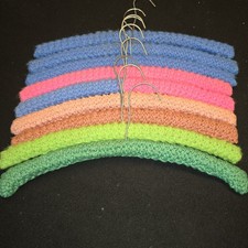 Lot of 11 Vintage Yarn Covered Wood Hangers Crochet Knit Handmade Granny