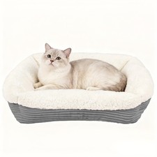 Gray Pink Donut Fleece Cat Bed Winter Warm Calming Bed Soft Sleeping Kennel Nest