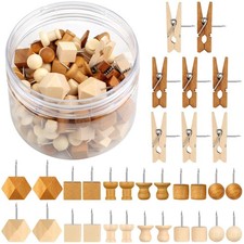 120Pcs Wooden Thumb Tacks, 7 Shapes Push Pins for Cork Board Decoration, Wall...