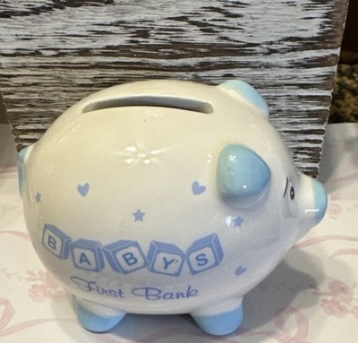 Baby s First Bank - Powder Blue & White