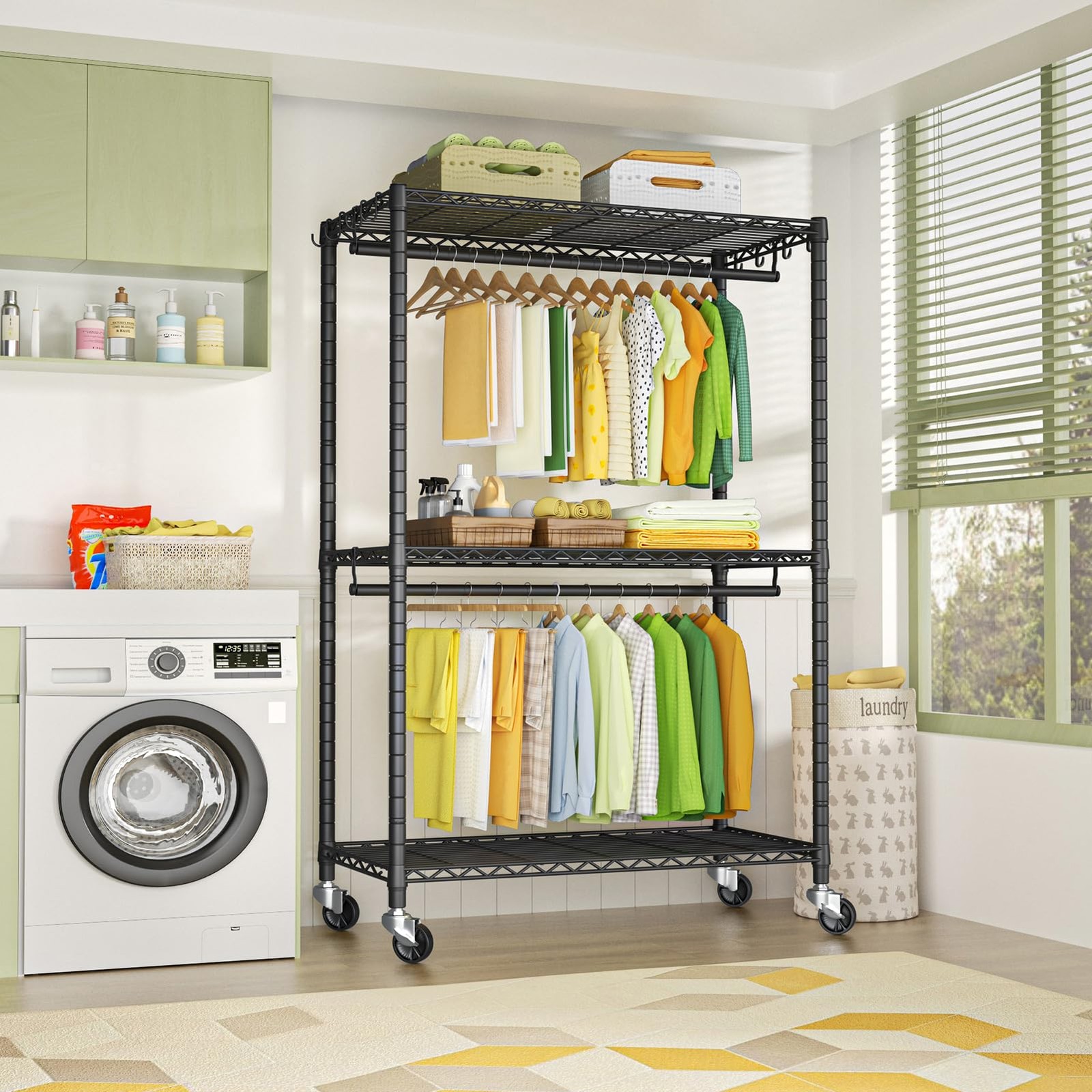 P3 Plus Rolling Clothes Rack, Clothing Racks for Hanging Clothes, Heavy Duty ...