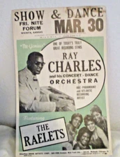 Original Vintage Ray Charles with Orchestra and the Raelets Poster cardboard
