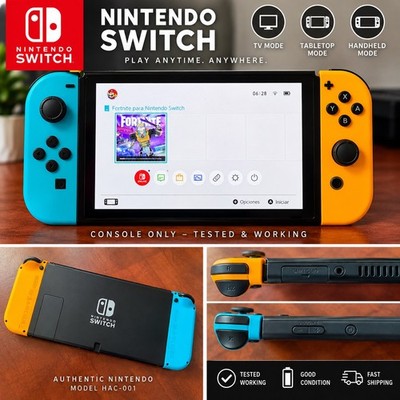 Nintendo Switch 32GB Console Blue Orange Joy-Con Tested Working Factory Reset