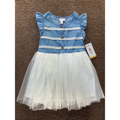 Calvin Klein Jeans Girls Denim and Tulle Dress Blue White Lace Size 5 NWT