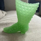 Vintage Fenton Glass Lime Sherbet Satin Hobnail Boot Vase