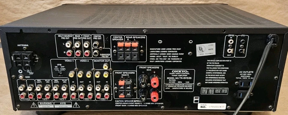 Onkyo TX-SV535 - 5.1 Ch AV Surround Sound Receiver Stereo System W/ Phono - READ - Image 2 of 4