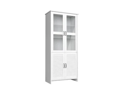 Vitrinenschrank Weiß MDF Glas modern elegant - Bild 1 von 3