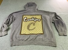 Cookies Logo Hoodie Sweatshirt Gray Double Sided Big Graphic, Streetwear SZ 2XL